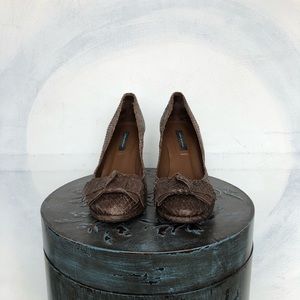 Zara Brown Faux Snake Skin Mid Heels Very Comfy